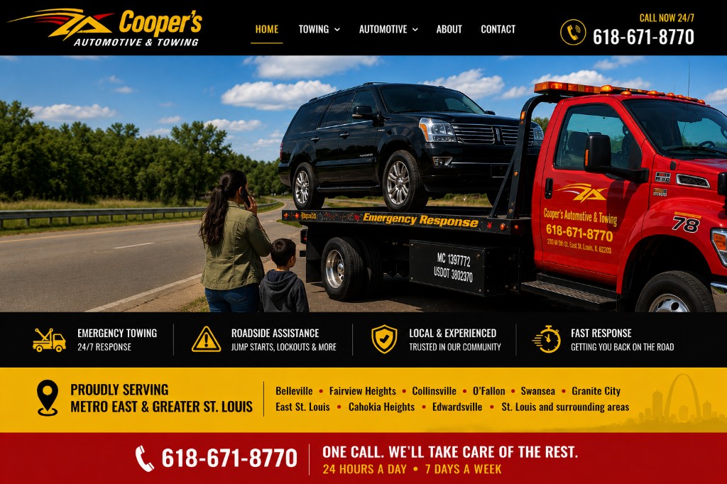 Cooper's tow truck on highway — emergency response